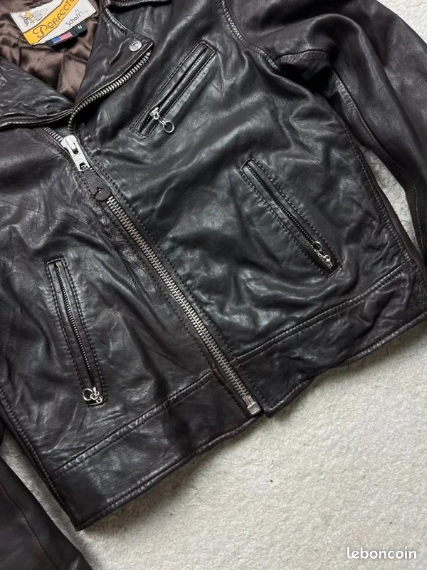 Blouson moto / Perfecto Schott récent cuir d'agneau marron foncé - M femme (image 3)