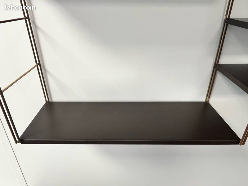 Double étagère scandinave murale String Vintage - métal doré et marron chocolat (image 9)