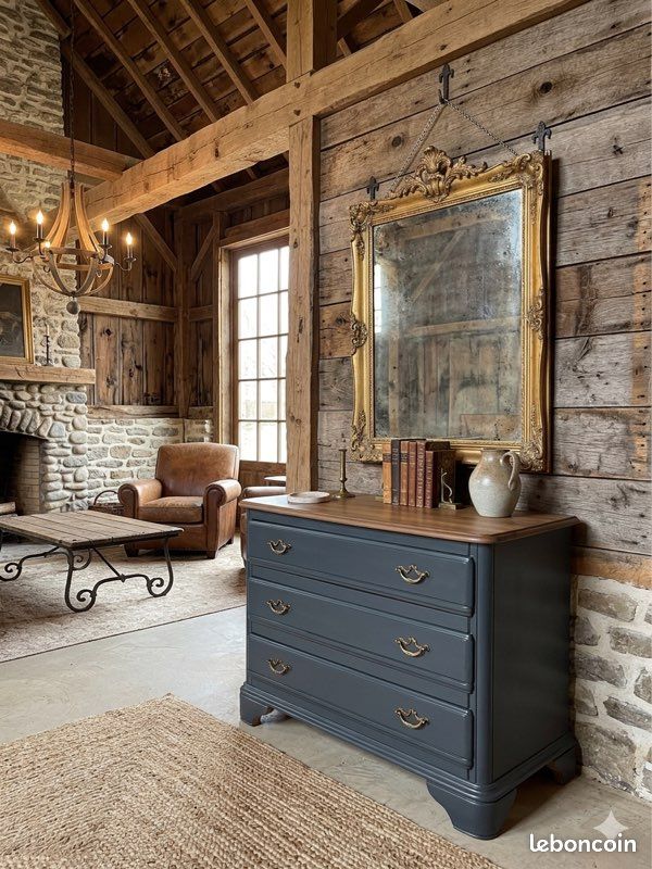 Commode 3 tiroirs - gris/bleu (image 1)
