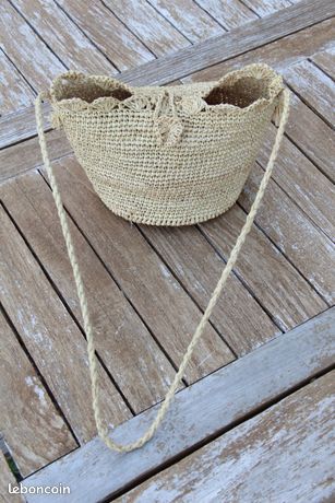 Ancien Panier En Osier Bicolore – Vannerie Vintage Française, Art Populaire