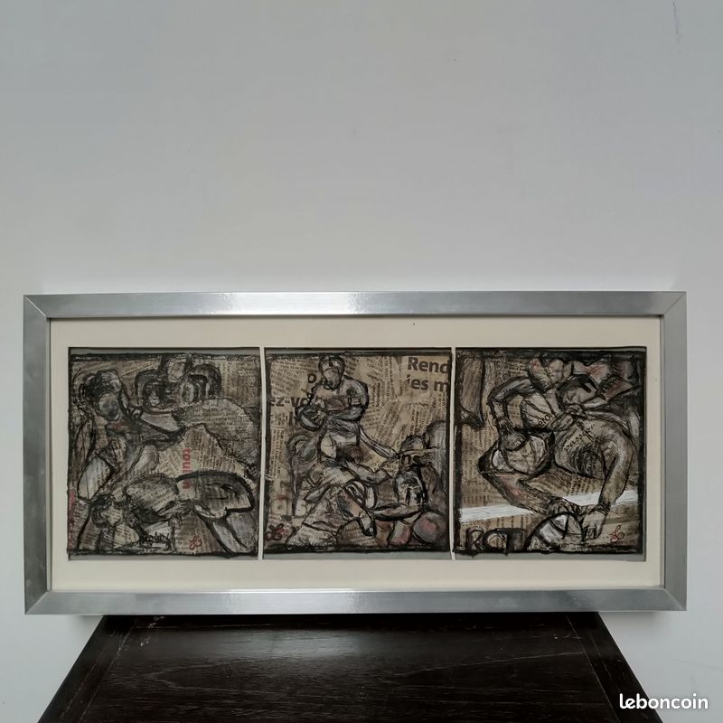 Tableau contemporain joueur de rugby peinture technique mixte (image 1)