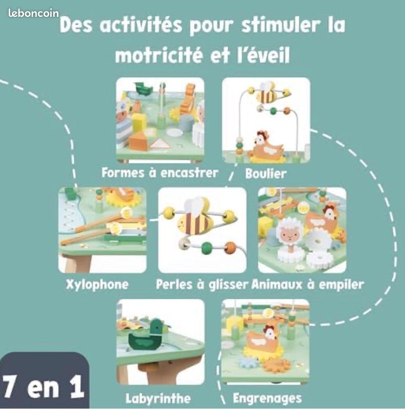 TABLE D’ACTIVITES EN BOIS JANOD Jolie Prairie – 7 activités – dès 12 mois (image 5)