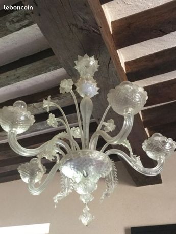 Plafonnier Ancien En Verre Murano - Pour Lustre, Style Vénitien - Occasion