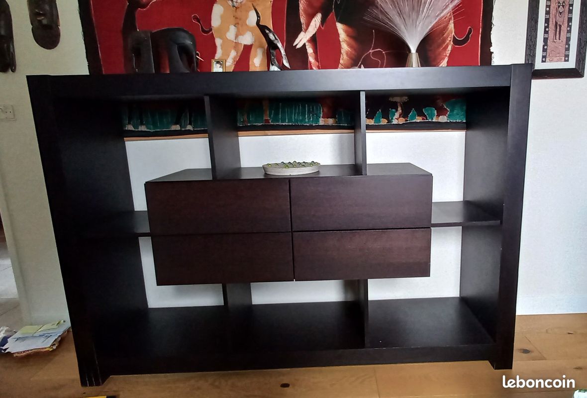 Meuble etagere et tiroirs noir (image 1)