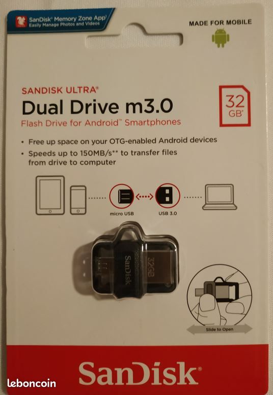 Clé Double Connectique USB 3.0 SanDisk Ultra Dual Drive m3.0 (image 1)
