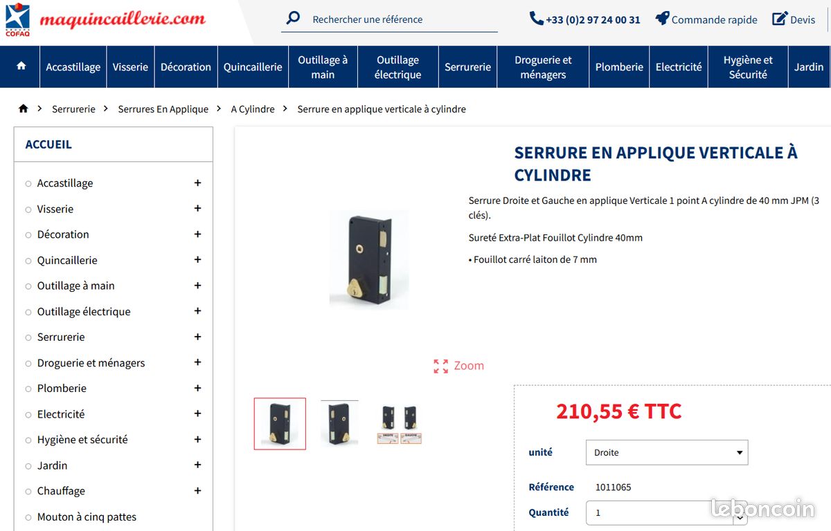 Serrure 3 Points PERFECTA A2P* HB3 Vert. à Bouton Tirage Marron Ghe 3 Clés