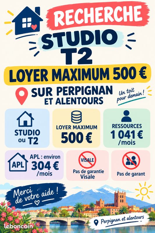 Appartement 2 pièces 50 m² · à Perpignan · 50 m² · 500 €/mois