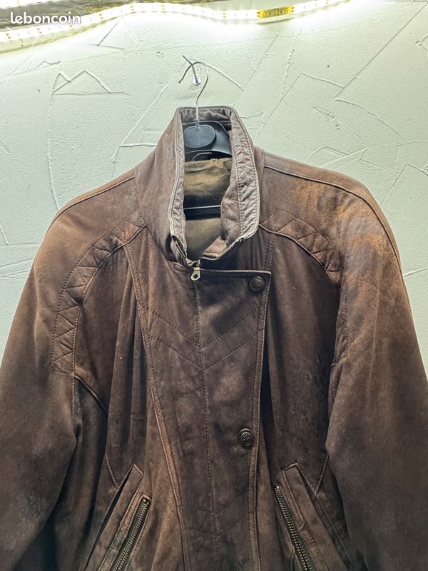 Veste En Cuir WEITRAL Taille L - Style Motard - Occasion Très Bon état - Couleur Ivoire