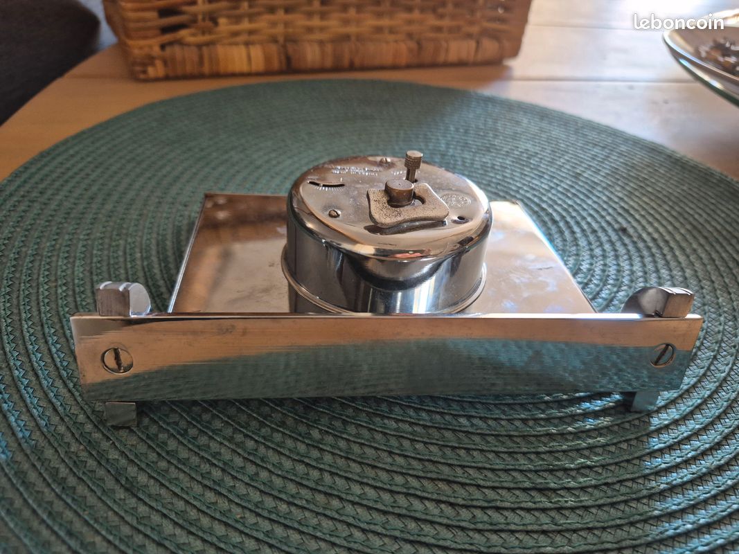 Réveil Moderniste BAYARD Art Déco - France, Mécanique, Bois Laiton Et Cuir, Années 50