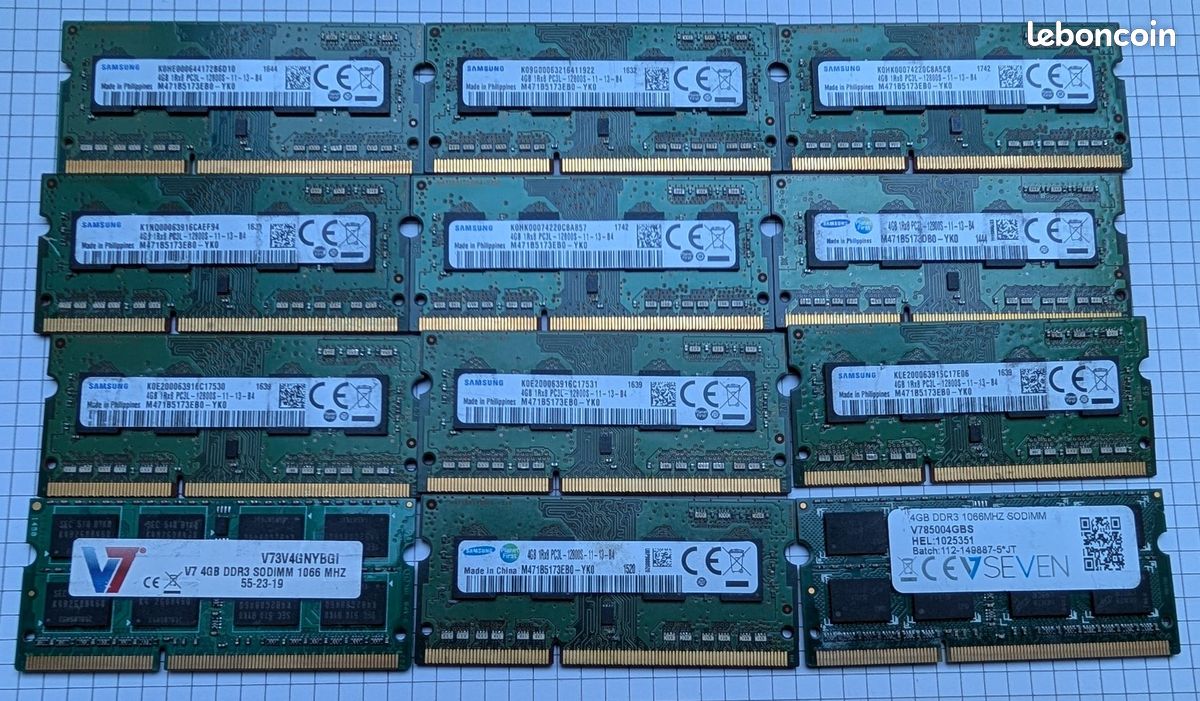 Lot De 14 Barrettes Mémoire RAM PC3 SODIMM 4 Go - DDR3, Occasion