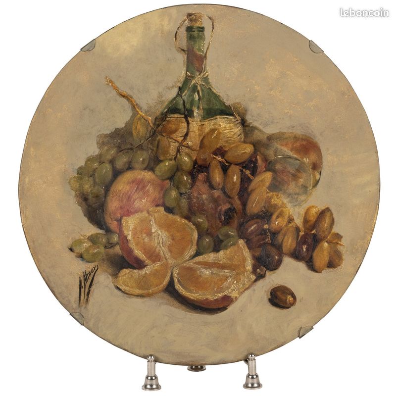 Ancien grand plat en céramique peint à l’huile (image 1)