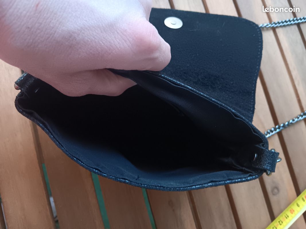 Sac bandoulière / pochette noir. Genuine Leather. Neuf (image 7)