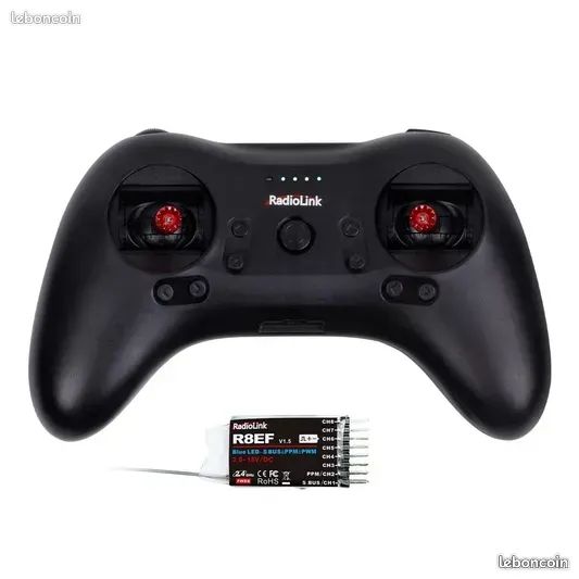 Radiolink T8S Émetteur et récepteur RC 8 canaux 2,4 GHz R8EF RX, télécommande et contrôleur Batterie rechargeable intégrée pour quad/avion/ voiture/bateau et plus (mode 2 main gauche