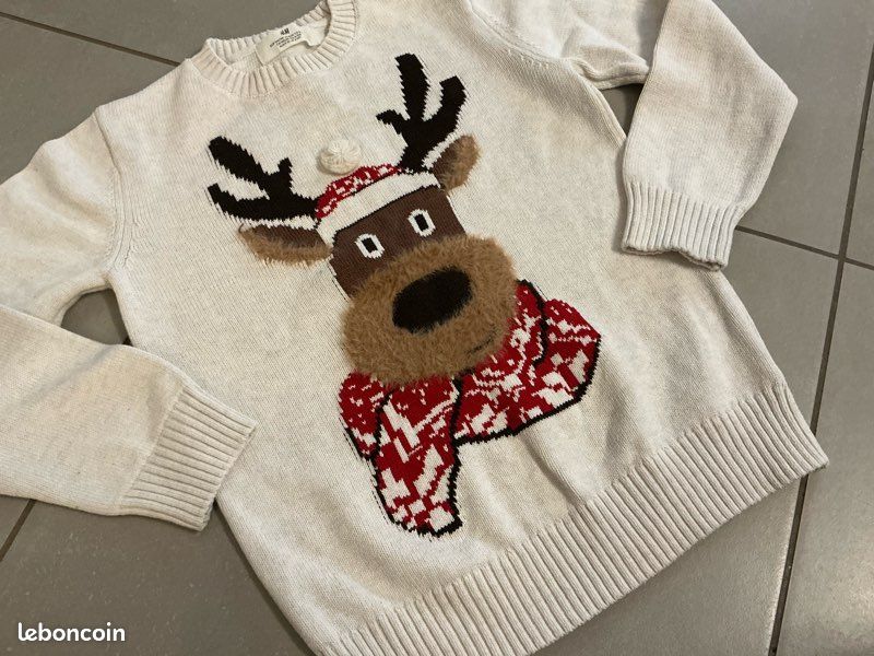 Pull beige H&M 8-10 ans cerf écharpe bonnet hiver Noël CAO74 (image 20)