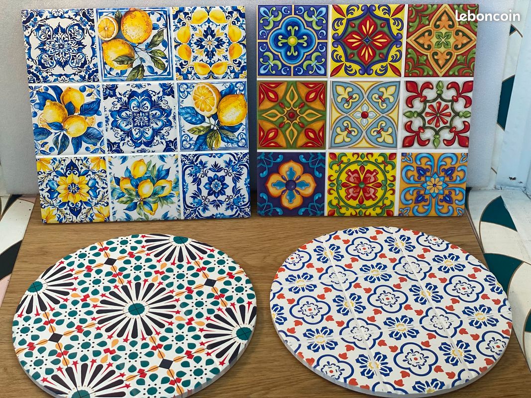 Dessous de plat décoratifs en céramique - Motifs colorés - 20cm - Plusieurs choix (image 2)