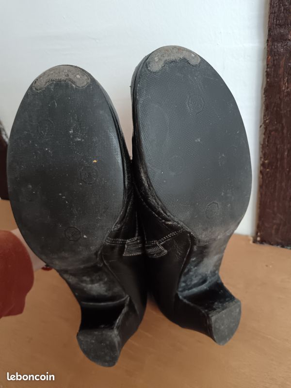 Bottines Cuir Noir Made In Biguine Pointure 38 - Talon 6.5 Cm, Semelle élastomère, Très Bon état | Chaussures Femme élégantes