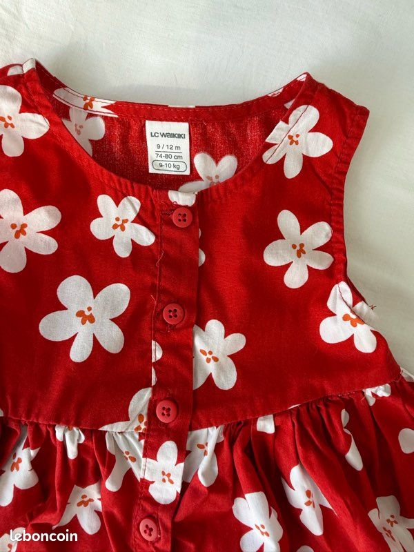 Robe Fille Enfant Rouge à Fleurs H&M – Sans Manches, Longueur Genoux