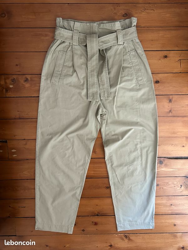 Pantalon Sandro beige taille haute 100% coton taille 38 Vêtements