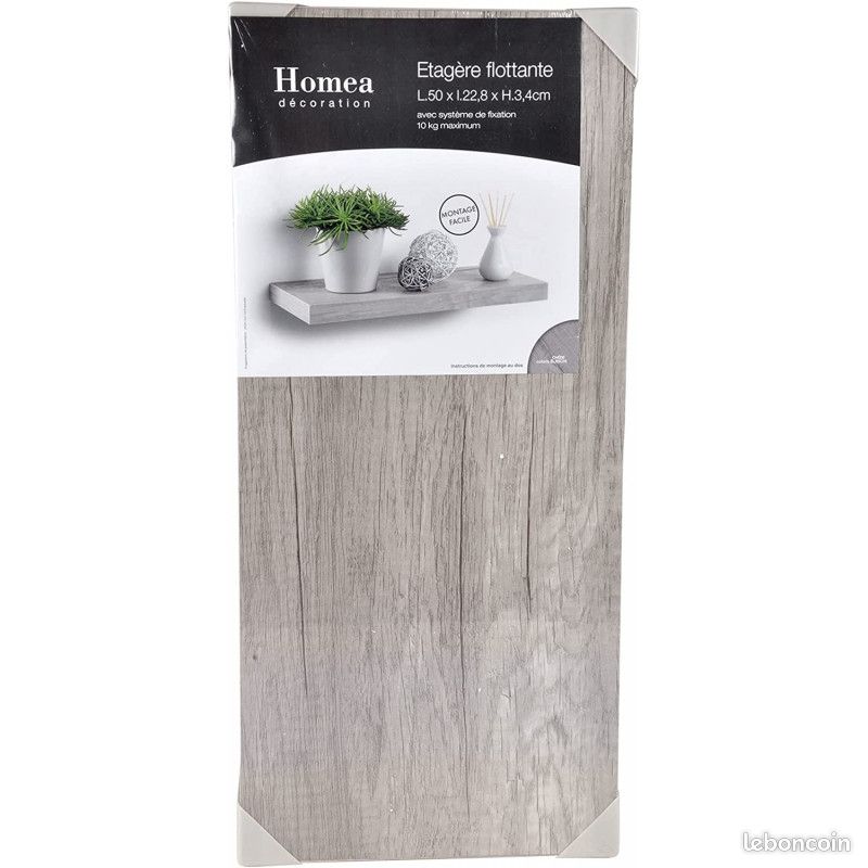 LIQUIDATION - Etagère flottante en bois - Imitation chêne blanchi - L 50 x l 22 cm - NEUF (image 2)