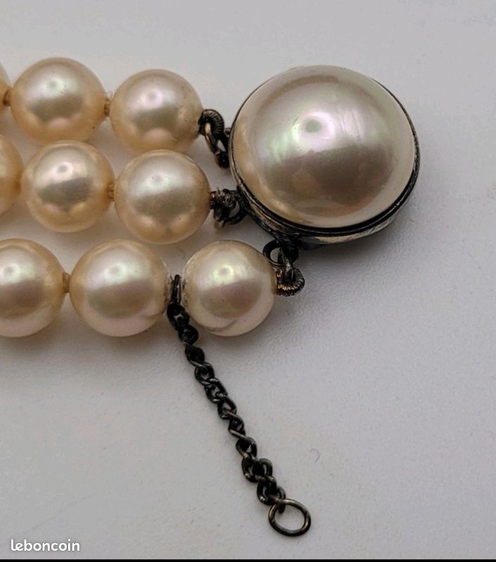 Bracelet Vintage Perles De Majorque Argent - 34 Perles 4mm, Fermoir Poinçonné, Occasion