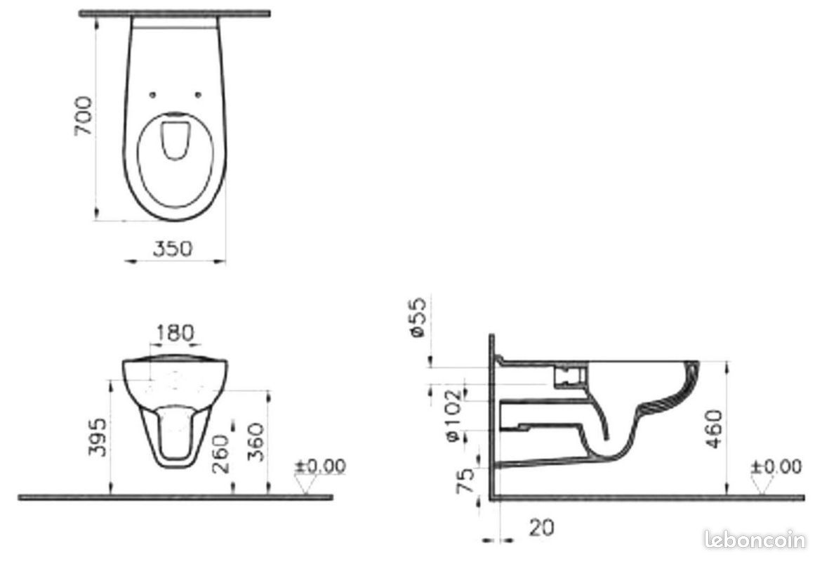 Cuvette WC suspendue allongée Alterna Mobilita 70 cm en Céramique (image 4)