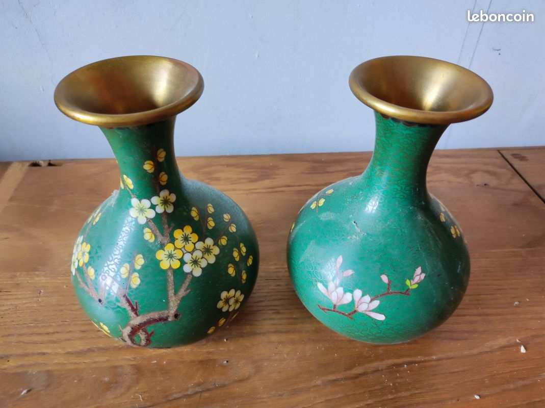 PAIRE DE VASES Chinois Cloisonné ancien EUR 380,00 - FR