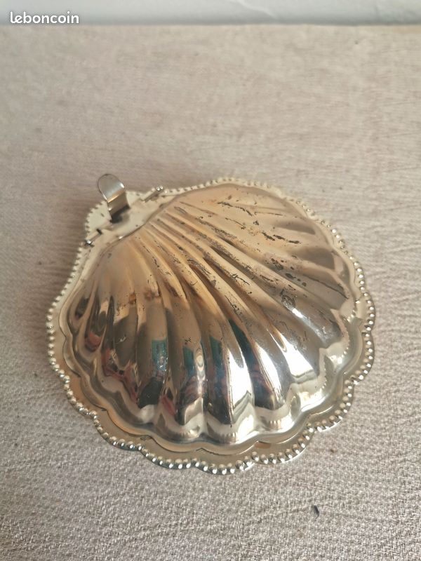 Beurrier Vintage Inox Et Verre - Forme Coquille Saint-Jacques - Argenté
