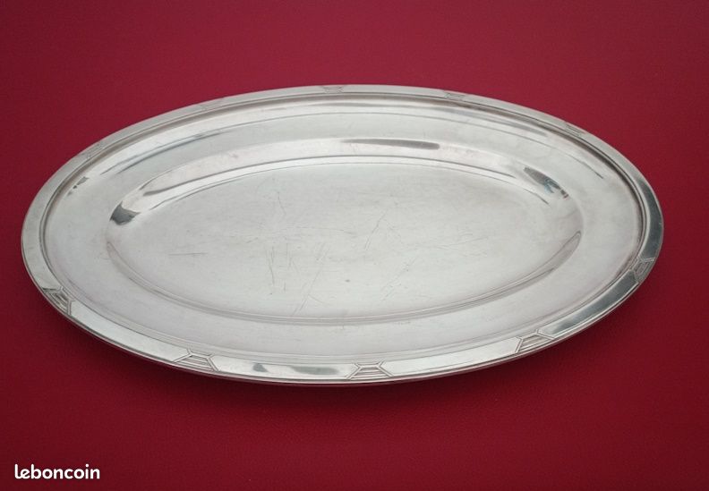 Plat De Service Ovale Ercuis En Métal Argenté Massif, Poinçons, Période 1920-1949