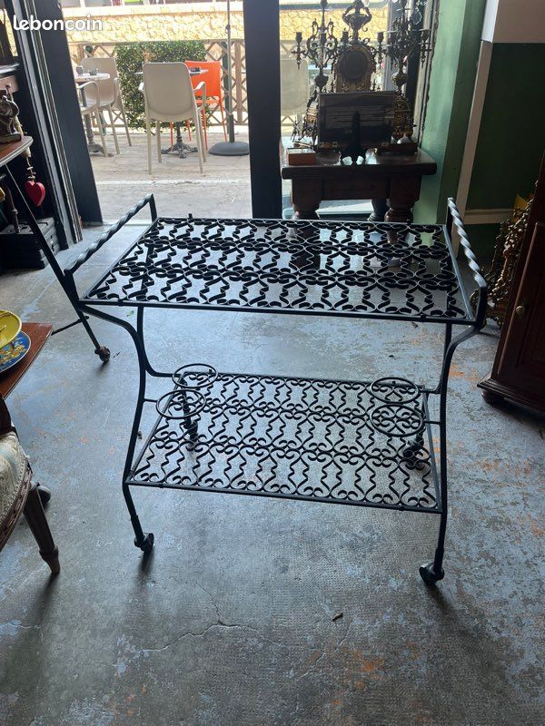 Desserte Roulante Fer Forgé Porte Plantes Table Bar Vintage à Roulettes (image 3)