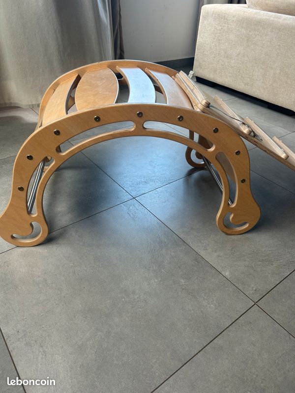 Rocker en bois + rampe d’escalade réversible toboggan – (image 7)