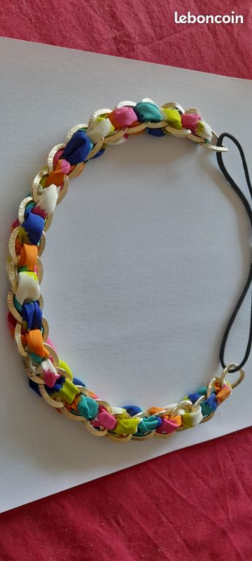 Serre tête " vintage" multicolore - Etat neuf - tissus et métal (image 9)