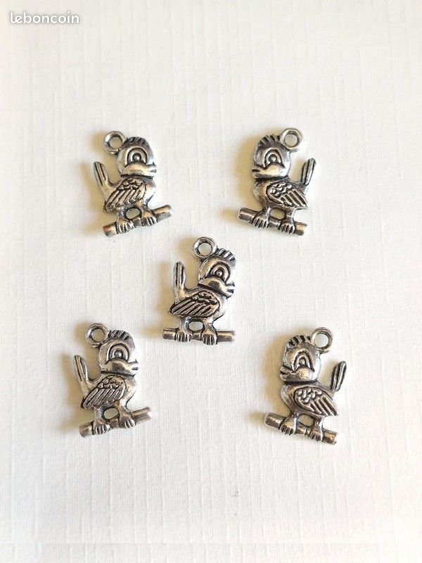 5 Breloques _ Oiseau sur branche 19mm _ Perles charms création bijoux _ B177 (image 1)