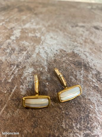 Boutons De Manchette Homme Dorés Avec Nacre - Accessoire Élégant Pour Mariage Et Cérémonies