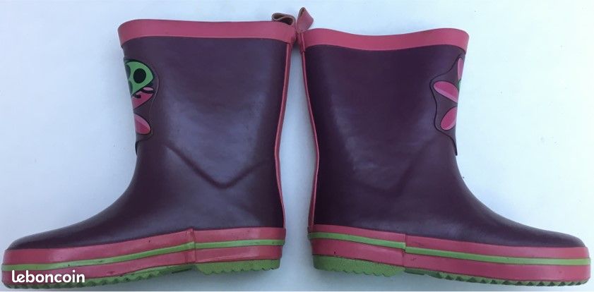Bottes de pluie ou campagne rose et violette avec coccinelle et fleur, 23 super état (image 4)