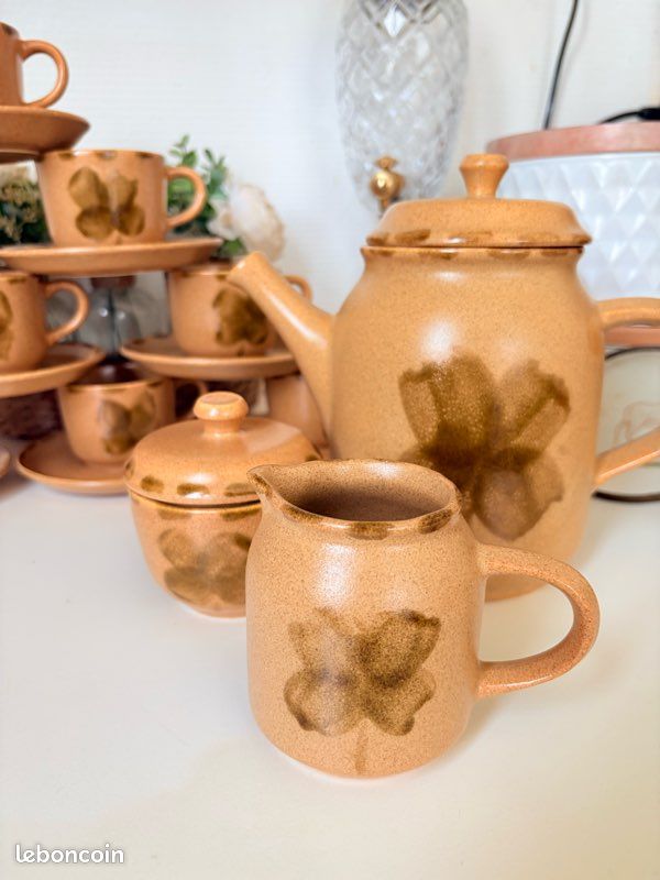 Service à café/thé Sarreguemines Trèfle en grès – 10 tasses – Vintage (image 6)