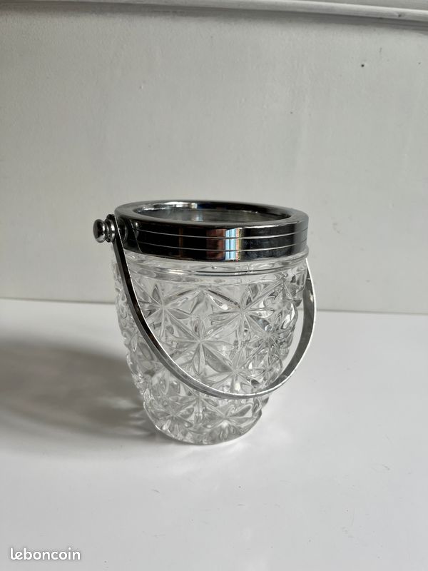 Seau à Glaçons Vintage En Cristal Cannelé – Élégant – Très Bon état