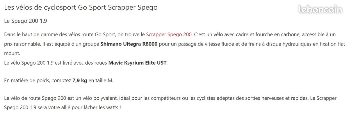 Vélo CARBONE, COURSE route SCRAPPER SPEGO 200 (image 18)