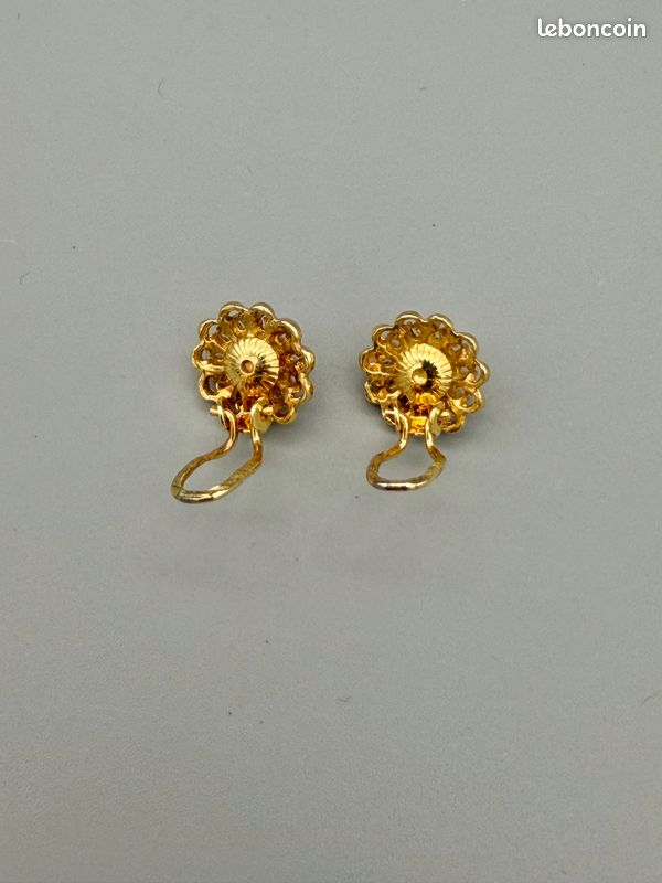 Clips D'oreille Art Déco Palmette Strass & Perles De Jais - Occasion - Manque Une Perle