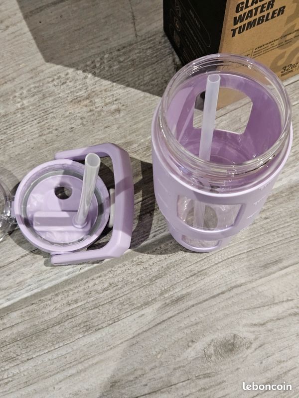 Gourde Verre Avec Paille Marqueur Temps Bouteille D'eau En Verre 1L