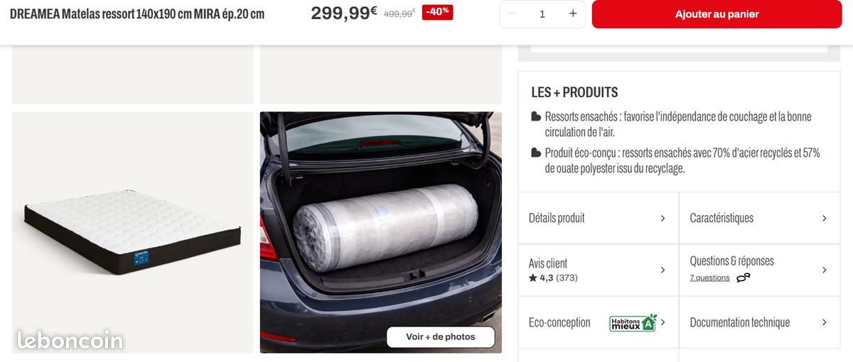 Sommier et matelas très récent 140 X190 But (image 4)