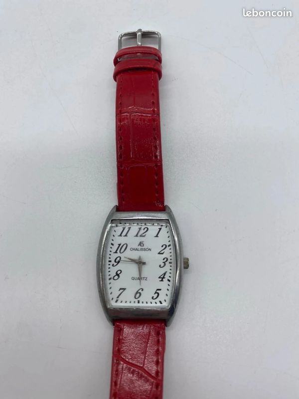 Montre femme Chalisson quartz cadran rectangulaire bracelet rouge effet croco Ai3 (image 3)
