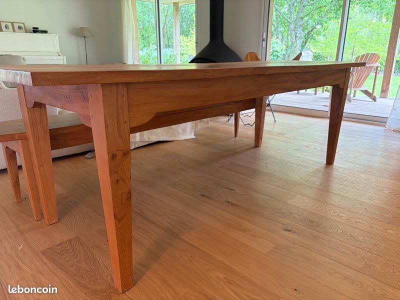 Table de menuisier en bois massif merisier 230 et son banc (image 2)