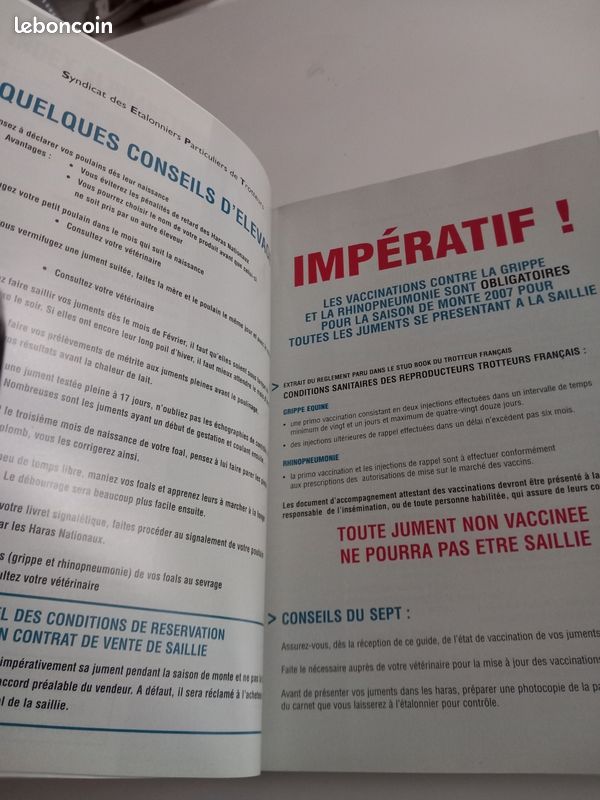 Rare Guide des étalons trotteurs Année 2007 Eo Tbe Livres