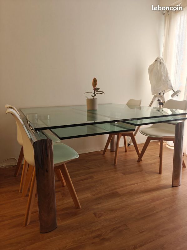 Table basse vintage moderniste en verre et chrome