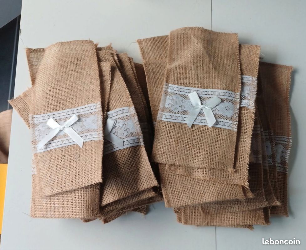 Micvtve Lot 100 Pochettes Rustiques Toile Jute Pour Couverts - Décoration Mariage