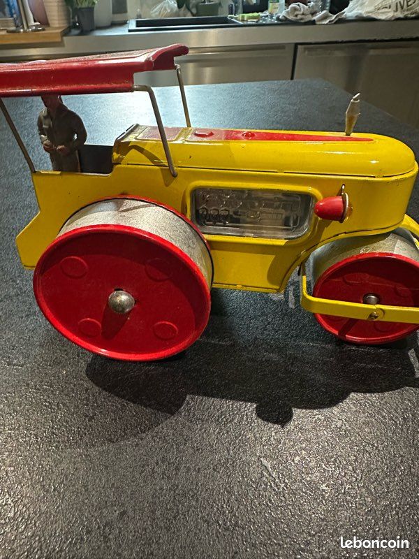 Vieux Rouleau Compresseur En Tôle – Jouet Modern Toys 3348, Fabriqué Au Japon (années 50-60)