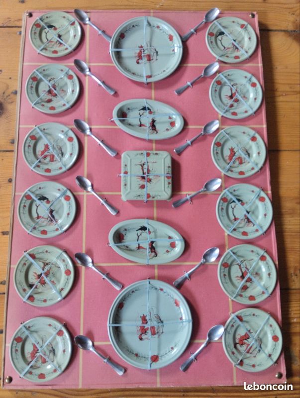 Rare Dînette En Tôle Ancienne – Ensemble De Vaisselle Jouet Vintage