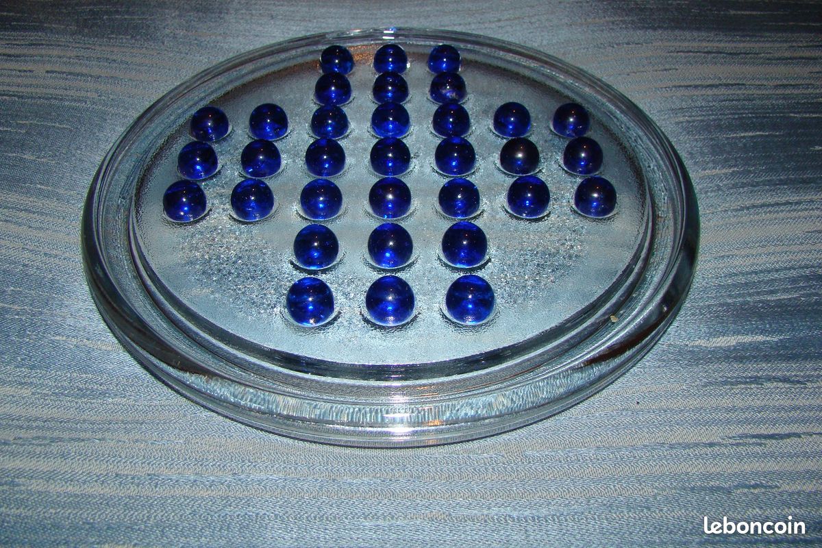 Jeu De Solitaire Vintage - Plateau Marbre Et Billes Verre - Déco Rétro