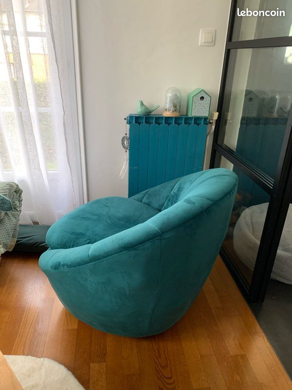 Fauteuil design coquillage bleu canard – Esprit cosy & élégant (image 5)
