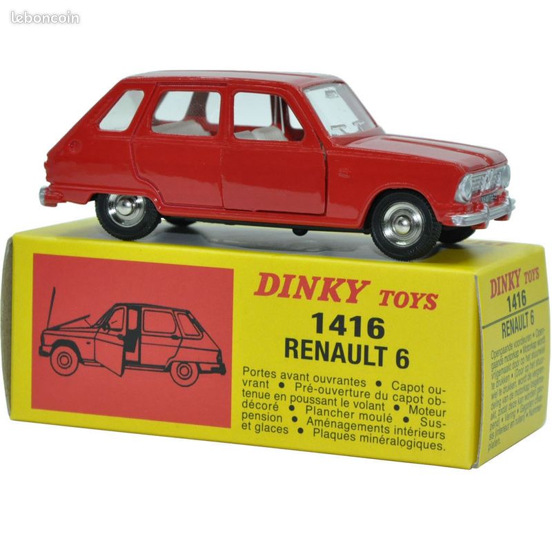 DINKY TOYS Renault 6 n°1416, rouge, une rayure. Boite tachée